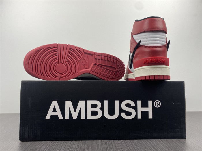 ambush x nike dunk high varsity red black white cu7544-102