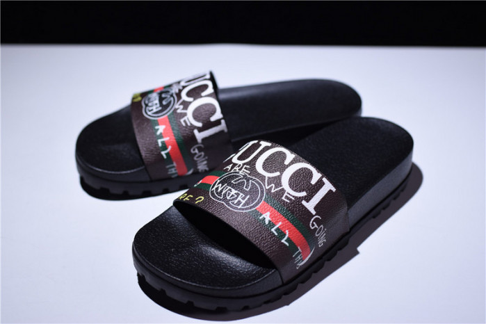 gc leather slide sandal with gg logo mens