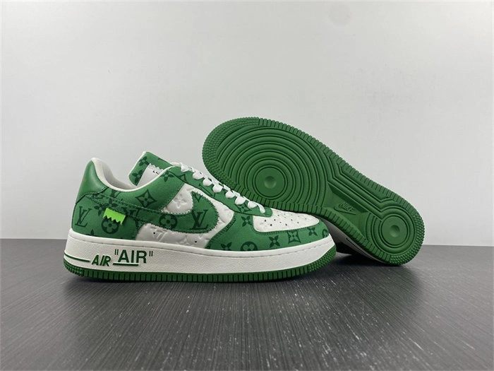 LV Nike Air Force 1 Low By Virgil Abloh White Green Stretchable 5143