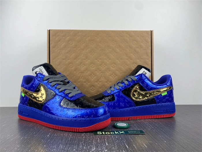 Luis Vitton Nike Air Force 1 Low By Royal blue Black Gold Red Sporty 5139